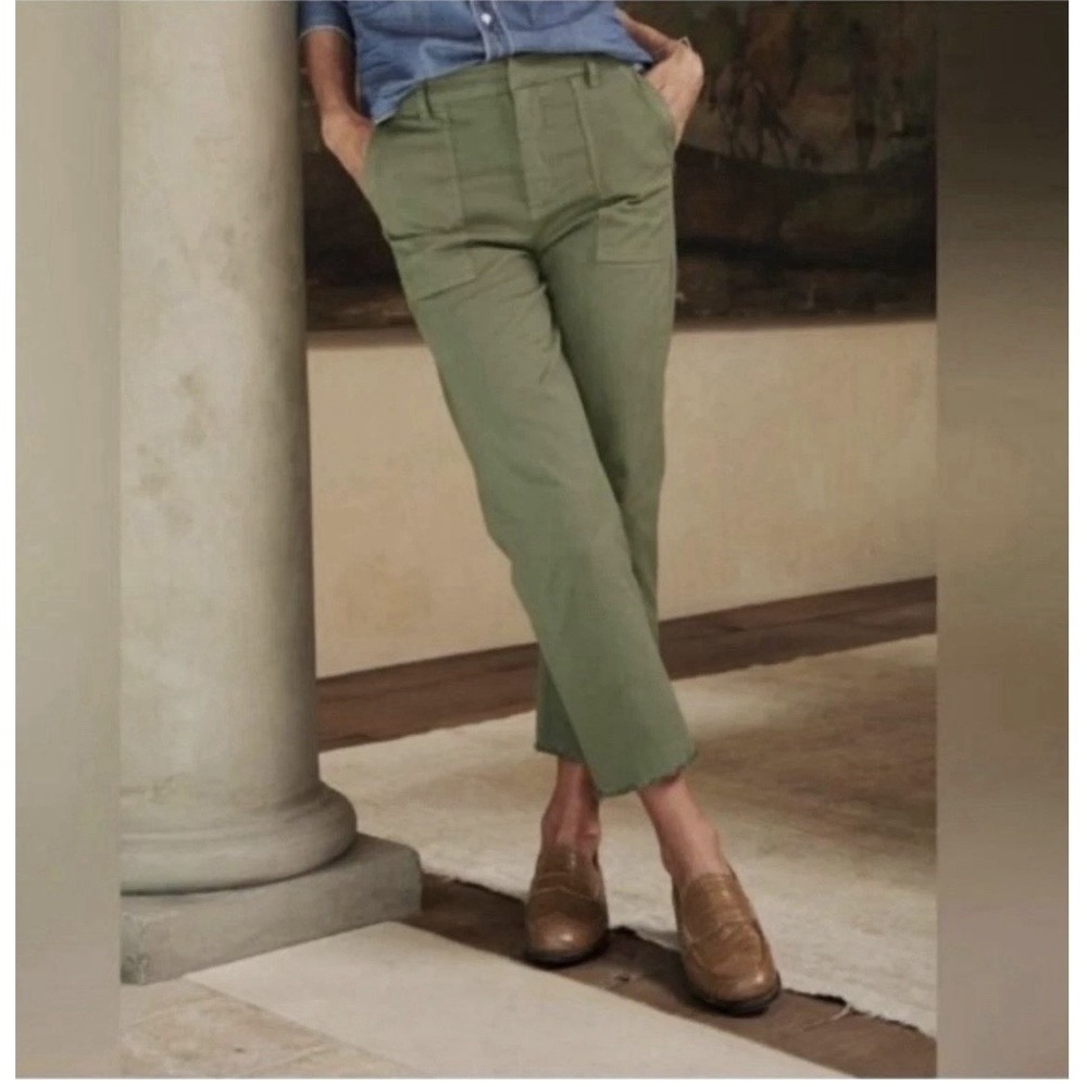 Frank & Eileen Blackstone Olive Green Cropped Wide Leg Utility Pants Size 6